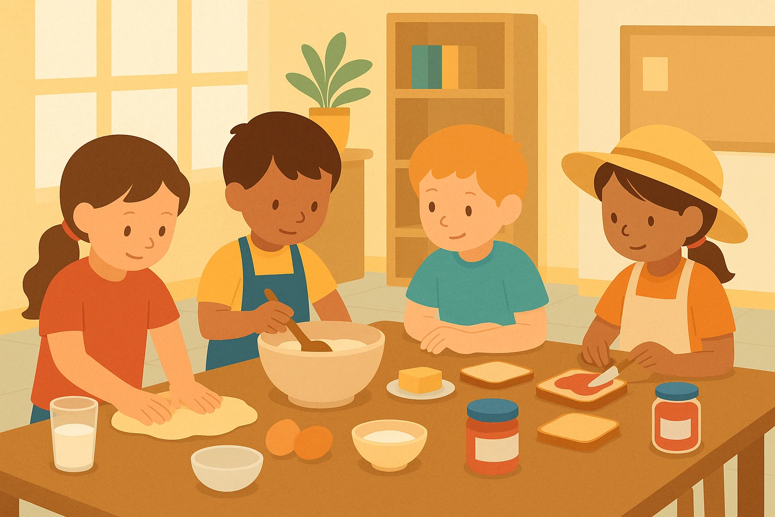 Niños pintando y explorando arteterapia en un ambiente creativo Montessori.